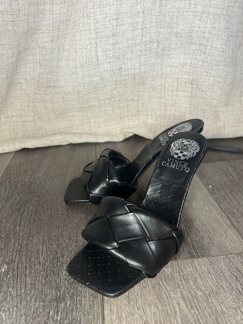 Vince Camuto Black Braided Square-Toe Slide Heels